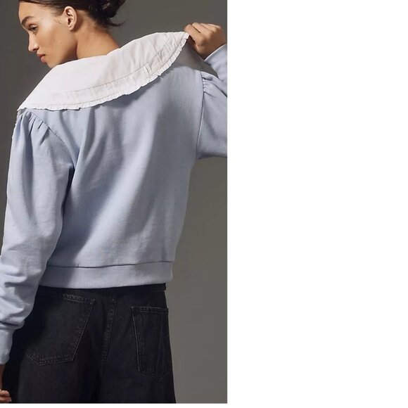 By Anthropologie Poplin-Collar V-Neck Sweatshirt  XL new with tag - Picture 2 of 4